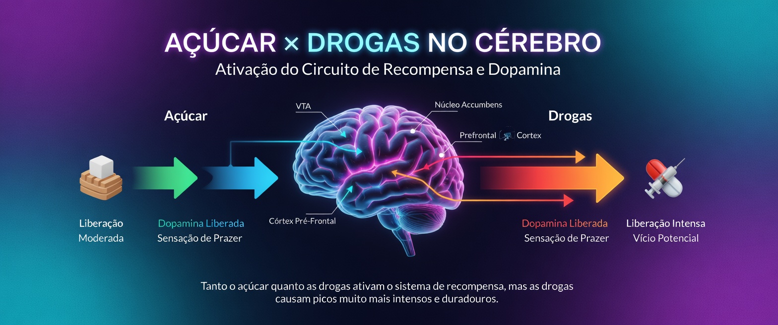 Imagem: Comparativo Açúcar × Drogas no Cérebro